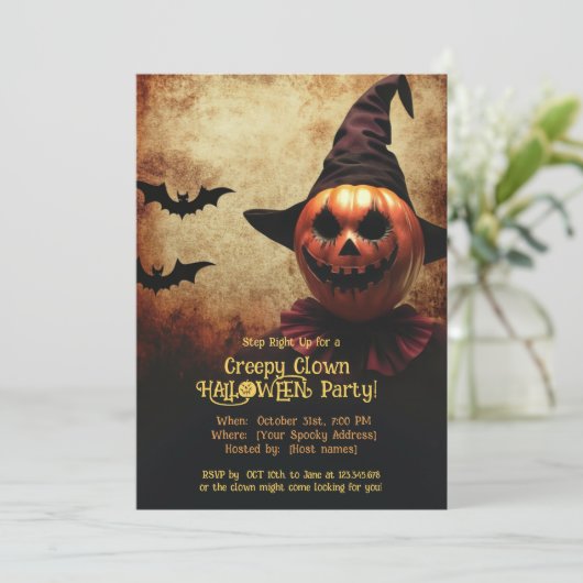 Creepy clown Halloween Bash Uitnodiging (Staand voorkant)