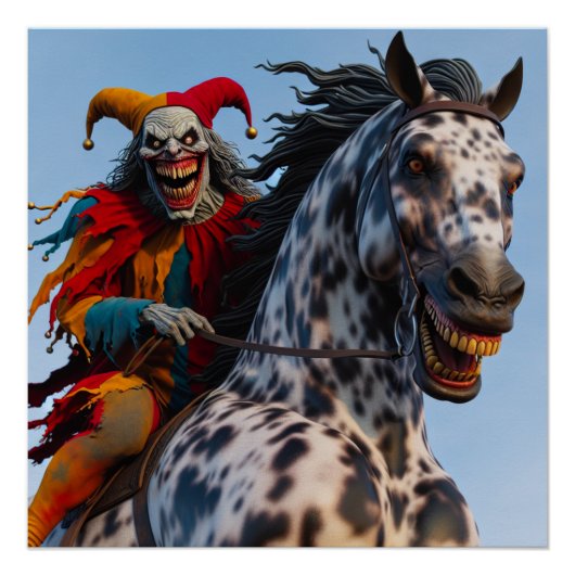 Creepy Clown Paardrijden Perfect Poster (Voorkant)