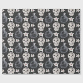 Creepy Cobra Snake Skull Flower Black Cadeaupapier (Vlak)