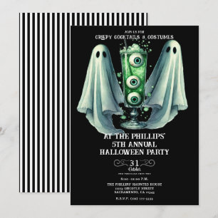 Creepy Cocktails & Kostuums Ghost Halloween Party Kaart