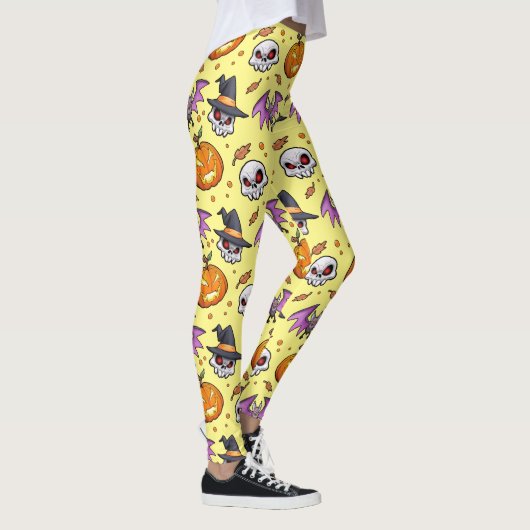 Creepy Cool Cartoon Halloween (geel) Leggings (Rechts)