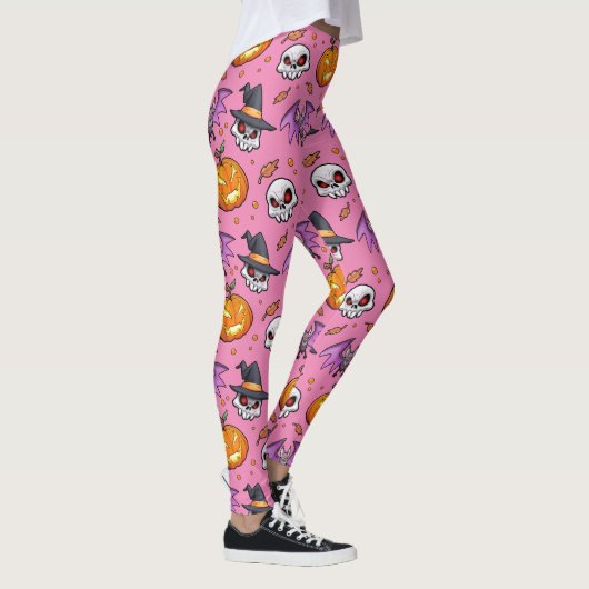 Creepy Cool Cartoon Halloween (roze) Leggings (Rechts)