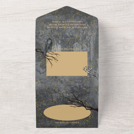 Creepy Cool Celestial Full Moon Gothic Wedding All In One Uitnodiging (Buitenkant)