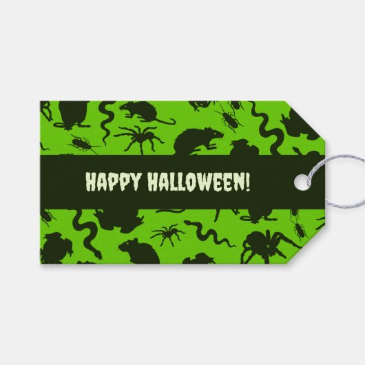 Creepy Crawlies Happy Halloween! Black Pattern Cadeaulabel (Voorkant (Horizontaal))