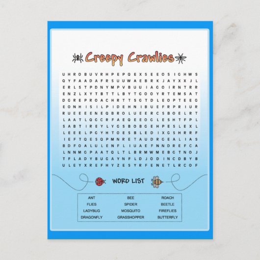 Creepy Crawlies Word Search Briefkaart (Voorkant)