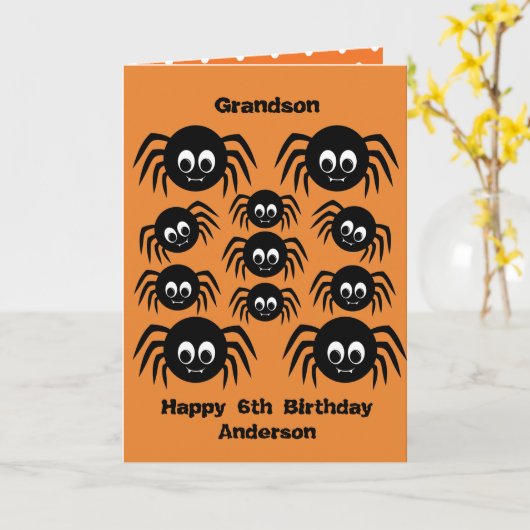 Creepy Crawly Spiders Grandson Birthday Halloween Kaart (Gele Bloem)