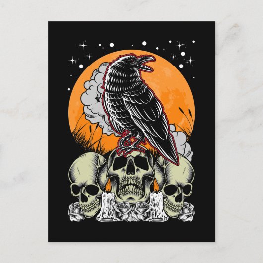 Creepy Crow Gothic Moon Witchy Bird Briefkaart (Voorkant)