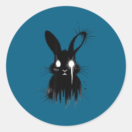 Creepy Cute Goth Bunny Horror Rabbit Sketch Alt Ng Ronde Sticker (Voorkant)