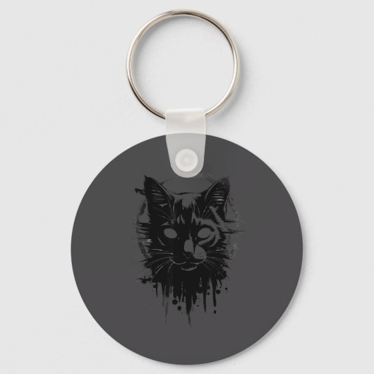 Creepy Cute Goth Cat Horror Kitty Sketch Alt Nge E Sleutelhanger (Voorkant)