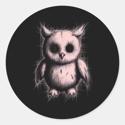 Creepy Cute Goth Owl Horror Sketch Alt Nge Evil  Ronde Sticker (Voorkant)
