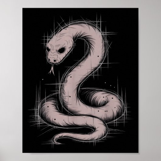 Creepy Cute Goth Python Horror Snake Sketch Alt Ng Poster (Voorkant)