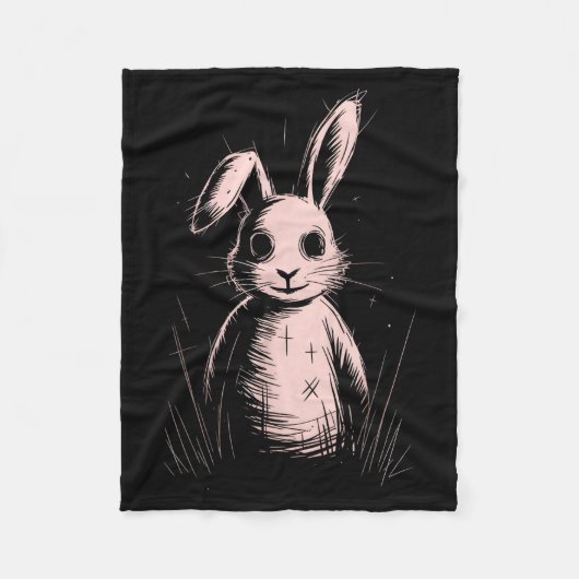 Creepy Cute Goth Rabbit Horror Bunny Sketch Alt Ng Fleece Deken (Voorkant)