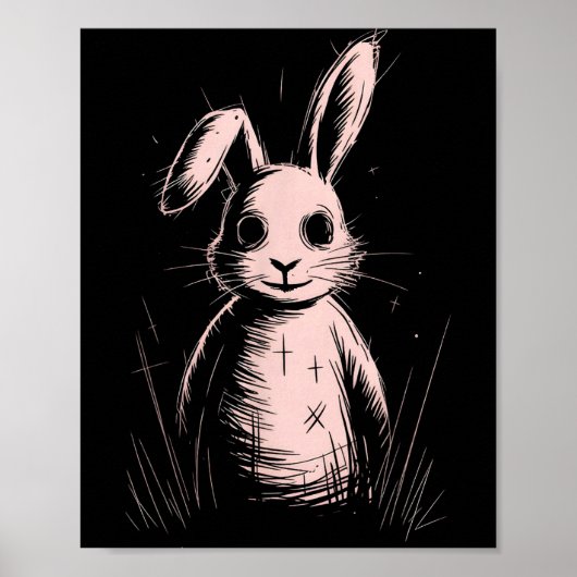 Creepy Cute Goth Rabbit Horror Bunny Sketch Alt Ng Poster (Voorkant)