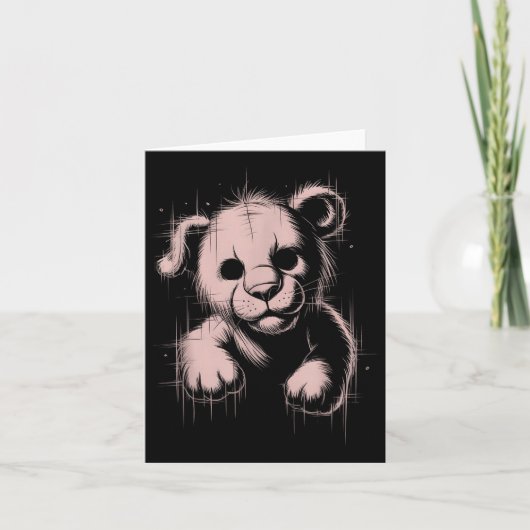 Creepy Cute Goth Teddy Lion Horror Sketch Nge Bear Kaart (Voorkant)