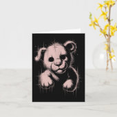 Creepy Cute Goth Teddy Lion Horror Sketch Nge Bear Kaart (Gele Bloem)