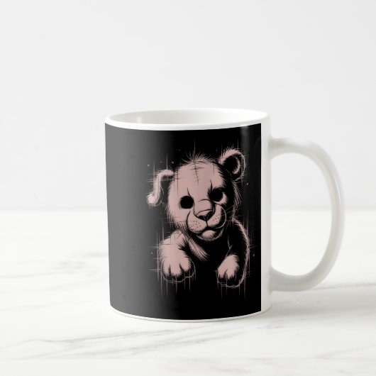 Creepy Cute Goth Teddy Lion Horror Sketch Nge Bear Koffiemok (Rechts)