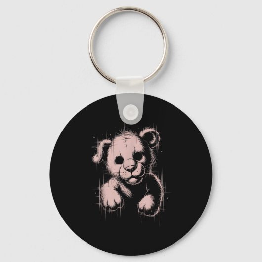 Creepy Cute Goth Teddy Lion Horror Sketch Nge Bear Sleutelhanger (Voorkant)