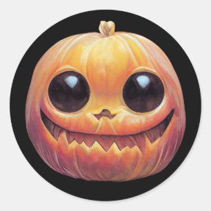 Creepy Cute Halloween Pumpkin Face Ronde Sticker