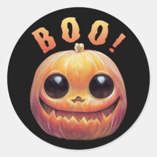 Creepy Cute Halloween Pumpkin Head Gezegde Boo Ronde Sticker