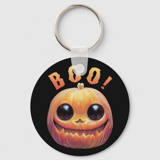 Creepy Cute Halloween Pumpkin Head Gezegde Boo Sleutelhanger (Voorkant)