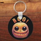 Creepy Cute Halloween Pumpkin Head Gezegde Boo Sleutelhanger (Voorkant)