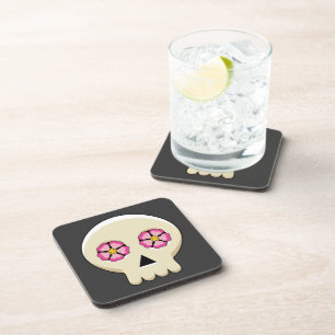 Creepy Cute Kawaii Gothic Skull met Flowers Bier Onderzetter