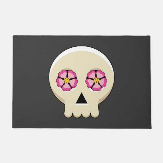Creepy Cute Kawaii Gothic Skull met Flowers Deurmat (Voorkant)