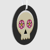 Creepy Cute Kawaii Gothic Skull met Flowers Ornament (voorkant)