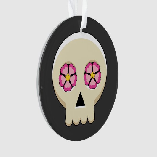 Creepy Cute Kawaii Gothic Skull met Flowers Ornament (voorkant)