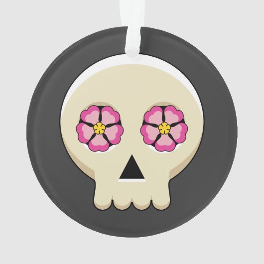 Creepy Cute Kawaii Gothic Skull met Flowers Ornament (achterkant)