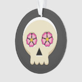 Creepy Cute Kawaii Gothic Skull met Flowers Ornament (voorkant)
