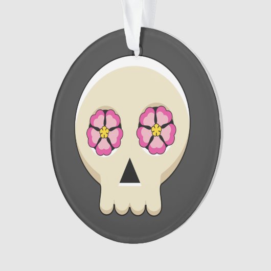 Creepy Cute Kawaii Gothic Skull met Flowers Ornament (voorkant)