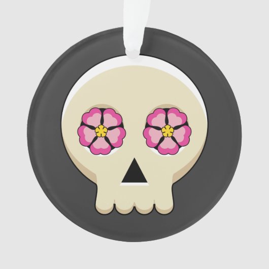 Creepy Cute Kawaii Gothic Skull met Flowers Ornament (voorkant)