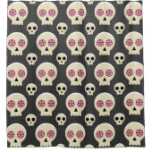 Creepy Cute Kawaii Gothic Skull met Flowers Patter Douchegordijn (Voorkant)
