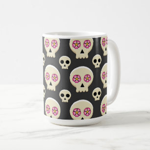 Creepy Cute Kawaii Gothic Skull met Flowers Patter Koffiemok