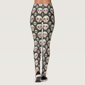 Creepy Cute Kawaii Gothic Skull met Flowers Patter Leggings (Achterkant)