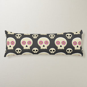 Creepy Cute Kawaii Gothic Skull met Flowers Patter Lichaamskussen