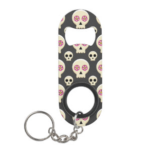 Creepy Cute Kawaii Gothic Skull met Flowers Patter Mini Flessenopener