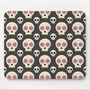 Creepy Cute Kawaii Gothic Skull met Flowers Patter Muismat