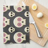 Creepy Cute Kawaii Gothic Skull met Flowers Patter Theedoek (Quarter Fold)