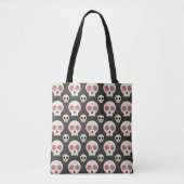 Creepy Cute Kawaii Gothic Skull met Flowers Patter Tote Bag (Voorkant)