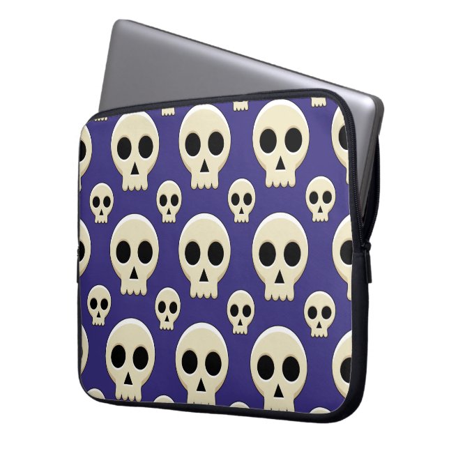 Creepy Cute Kawaii Gothic Skull Pattern Laptop Sleeve (Voorkant Links)