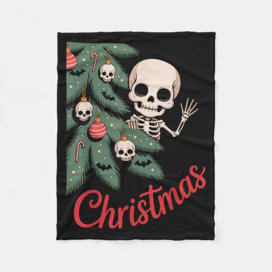 Creepy Cute Kawaii Skeleton Christmas Tree Skull B Fleece Deken (Voorkant)