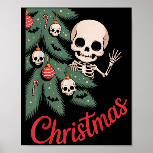 Creepy Cute Kawaii Skeleton Christmas Tree Skull B Poster (Voorkant)