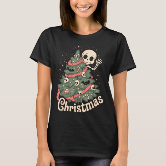 Creepy Cute Kawaii Skeleton Christmas Tree Skull B T-shirt (Voorkant)