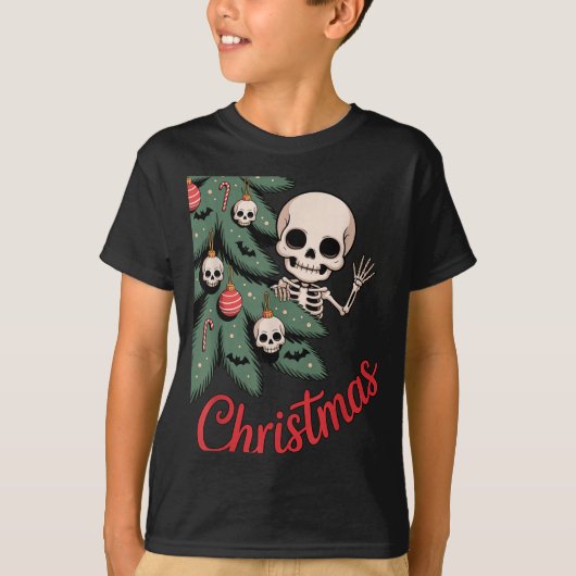 Creepy Cute Kawaii Skeleton Christmas Tree Skull B T-shirt (Voorkant)