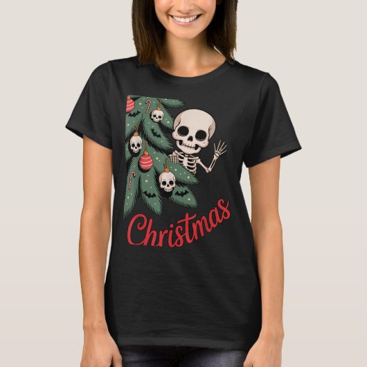 Creepy Cute Kawaii Skeleton Christmas Tree Skull B T-shirt (Voorkant)
