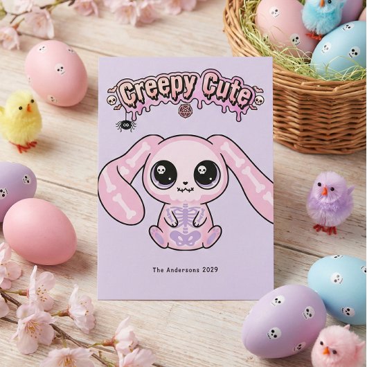 Creepy Cute Pastel Goth Easter Skull Bunn Feestdagenkaart