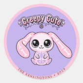 Creepy Cute Pink Bunny Lavender Pastel Goth Ronde Sticker (Voorkant)