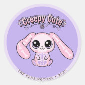 Creepy Cute Pink Bunny Pastel Goth Lavender Ronde Sticker (Voorkant)